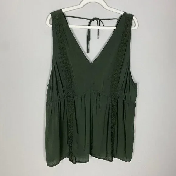 Torrid Babydoll Challis Embroidered Tank Top Green Womens 3X Sleeveless V Neck - Picture 2 of 7
